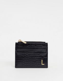 personalized L coin purse & cardholder in black croc