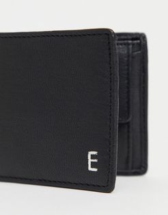 personalized leather wallet in black with silver 'E' initial