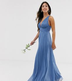 ASOS DESIGN Petite Bridesmaid ruched bodice drape maxi dress with wrap waist-Blues