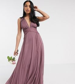 ASOS DESIGN Petite Bridesmaid ruched bodice drape maxi dress with wrap waist-Purple