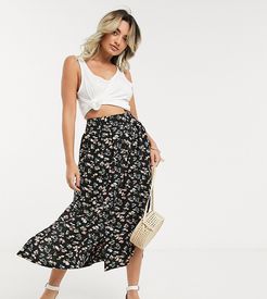 ASOS DESIGN Petite button front midi skirt in ditsy floral print-Multi