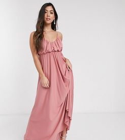 ASOS DESIGN Petite cami plunge maxi dress with blouson top in soft pink-Multi