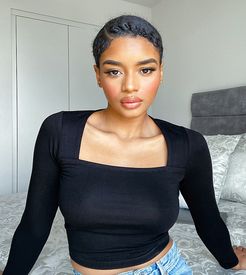 ASOS DESIGN Petite crop top with sexy square neck in black