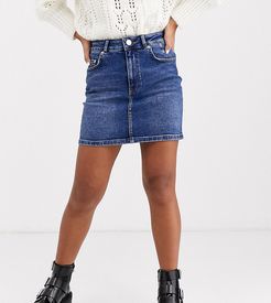 ASOS DESIGN Petite denim original high waisted skirt in dark stonewash blue-Blues