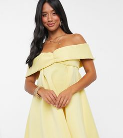 ASOS DESIGN Petite exclusive bardot baby doll mini skater dress in lemon-Yellow