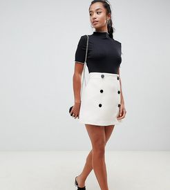 ASOS DESIGN Petite exclusive double breasted mini skirt-White