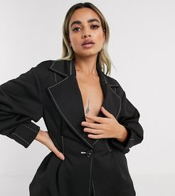 ASOS DESIGN Petite formal waisted corset jacket in black-White