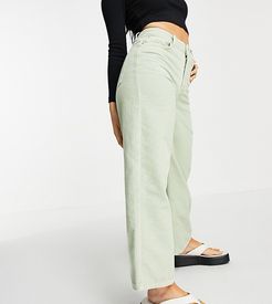 ASOS DESIGN Petite high rise relaxed dad jeans in sage corduroy-Green