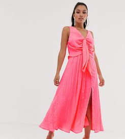 ASOS DESIGN Petite knot front pleated maxi dress-Pink