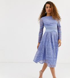 ASOS DESIGN Petite long sleeve prom dress in lace with circle trim details-Blues