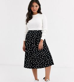 ASOS DESIGN Petite midi skirt with box pleat in polka dot print-Multi