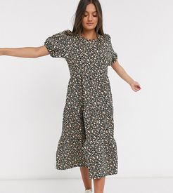 ASOS DESIGN Petite midi tiered smock dress in black floral print