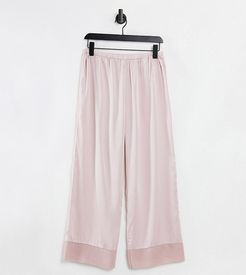 ASOS DESIGN Petite mix & match satin pajama pants with contrast cuff in mink-Neutral