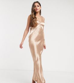 ASOS DESIGN Petite paneled satin maxi dress with cowl back-Brown