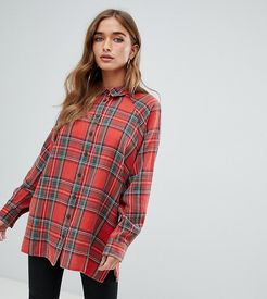 ASOS DESIGN Petite plaid check long sleeve boyfriend shirt-Multi