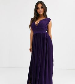 ASOS DESIGN Petite premium lace insert pleated maxi dress-Purple