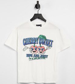 ASOS DESIGN Petite relaxed T-shirt with Cherry Sweet print in ecru-Cream