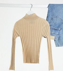 ASOS DESIGN Petite ribbed roll neck sweater-Neutral