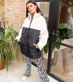 ASOS DESIGN Petite shearling jacket with quilted panelling in mono-Multi