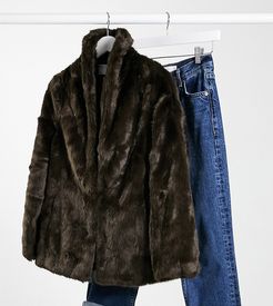 ASOS DESIGN Petite stand faux fur collar coat in brown-Red