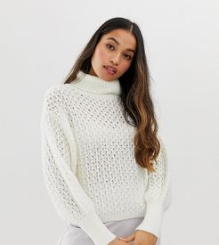 ASOS DESIGN Petite stitch detail roll neck sweater-White