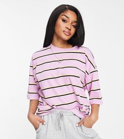 ASOS DESIGN Petite super oversized t-shirt with mixed stripe in lilac yellow and black-Multi