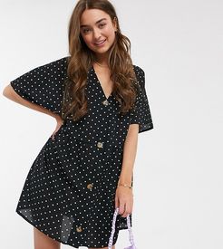 ASOS DESIGN Petite v neck button through mini smock dress in spot-Multi