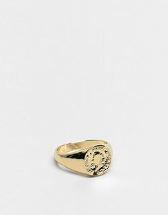 pinky ring with coin in gold tone
