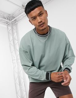 pique oversized long sleeve t-shirt with contrast tipping in pastel green