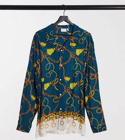 Plus regular border print shirt with baroque detail in green