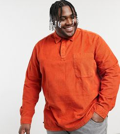 Plus rugby style overhead corduroy shirt in rust-Orange