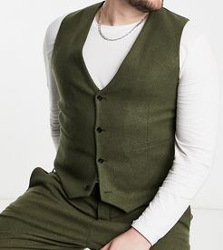 Plus skinny wool mix suit vest in khaki twill-Green