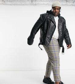 Plus tapered check pants with metal work-Neutral