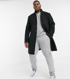 Plus wool mix overcoat with inverted lapel in black