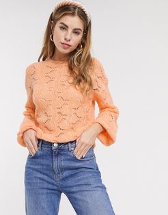 pointelle stitch fluffy sweater-Pink