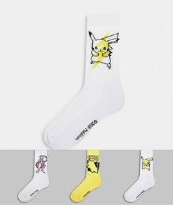 Pokemon sport sock with Pikachu & Mewtwo 3 pack-Multi