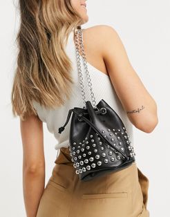 PREMIUM mini bucket bag with stud hardware in black