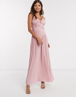 premium pleat cup detail lace insert cami maxi dress in soft pink