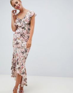 pretty light floral print ruffle maxi dress-Multi