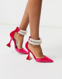 Promise me pointed heels with pearls in pink velvet