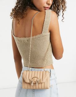 quilted crossbody bag with bug hardware in beige-Neutral