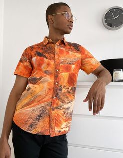 regular revere shirt in landscape marble print-Orange