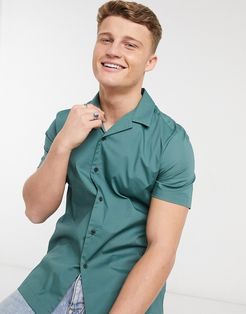 regular short sleeve shirt with revere collar in dusky teal-Green