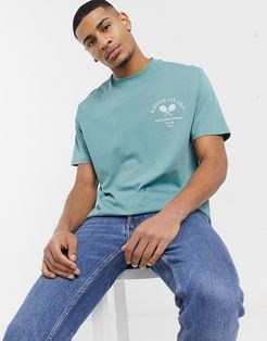 relaxed fit T-shirt with tennis embroidery in blue-Blues