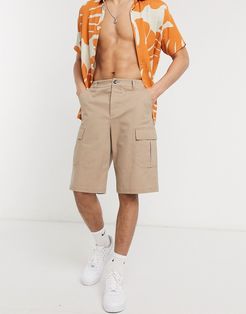 relaxed longer shorts with cargo pocket in stone-Neutral