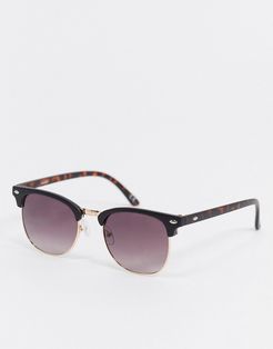 retro sunglasses in matte black and gold with purple lens