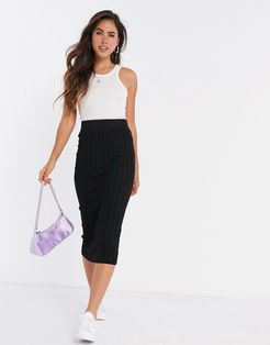 ribbed midi skirt in black