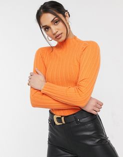 ribbed sweater with grown on neck detail in orange