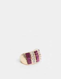 ring with fuschia pink crystal in gold tone
