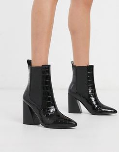Rocco pointed heeled boots in black croc